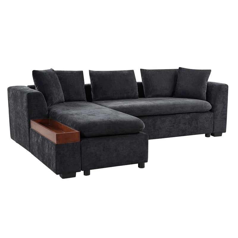 Modern L Shaped Sectional Sofa With Upholstery And Wooden Storage by HouseOfZazla