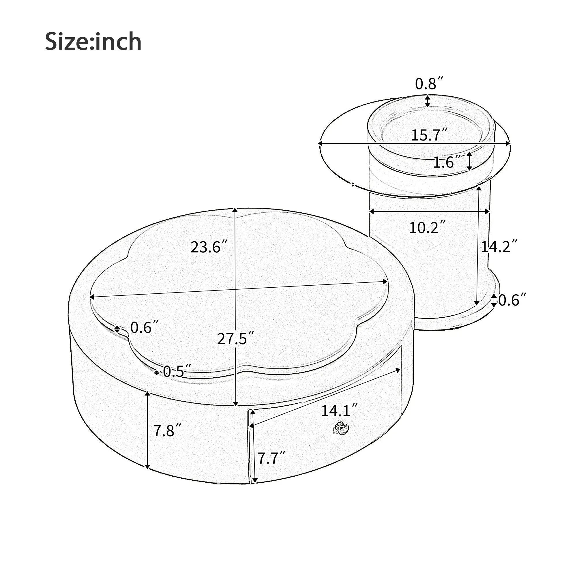 Modern Round Coffee Table (Set of 2), 360 Degree Rotatable Flower Shaped Top With 2 Drawers, Top Circle Side Table End Table With Glass For Living Room - Off White by HouseOfZazla