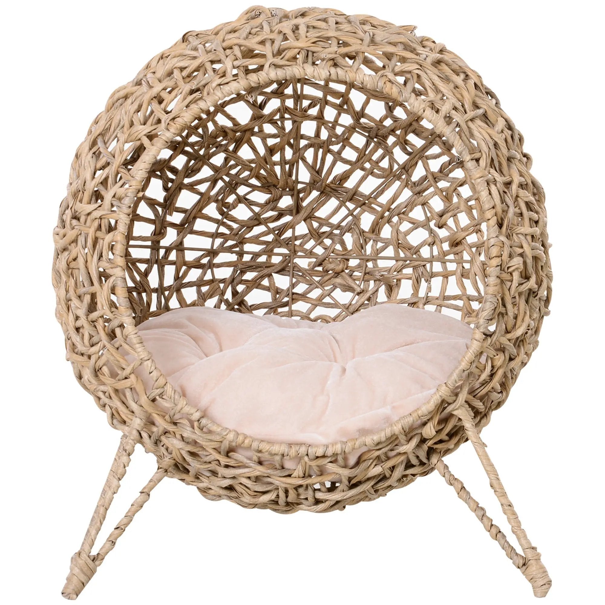 20.5' Weaved Banana Leaf Cat Bed with Cushion Beige by HouseOfZazla