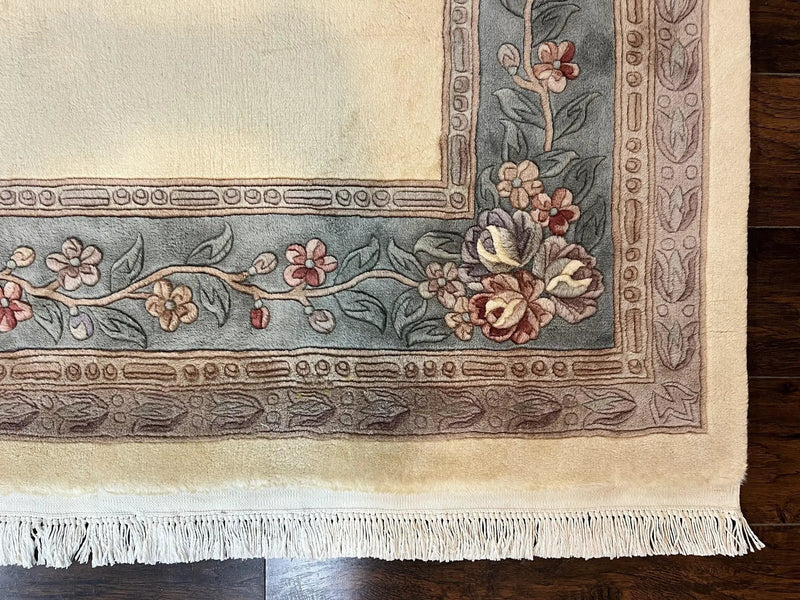 Chinese Carving Rug 8x10, Chinese Wool Carpet 8 x 10, Cream, 120 Line Rug, Vintage Handmade Art Deco Asian Oriental Rug, Aubusson Rug by Jewel Rugs