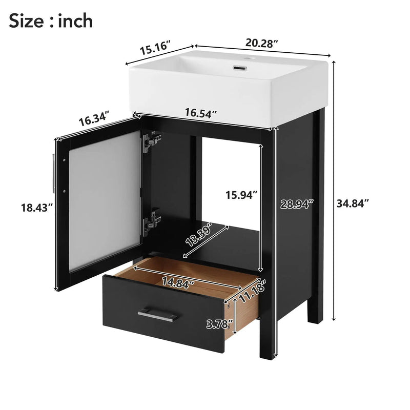 Bathroom Vanity With Ceramic Sink And Ample Storage, Ideal For Small Bathrooms by HouseOfZazla