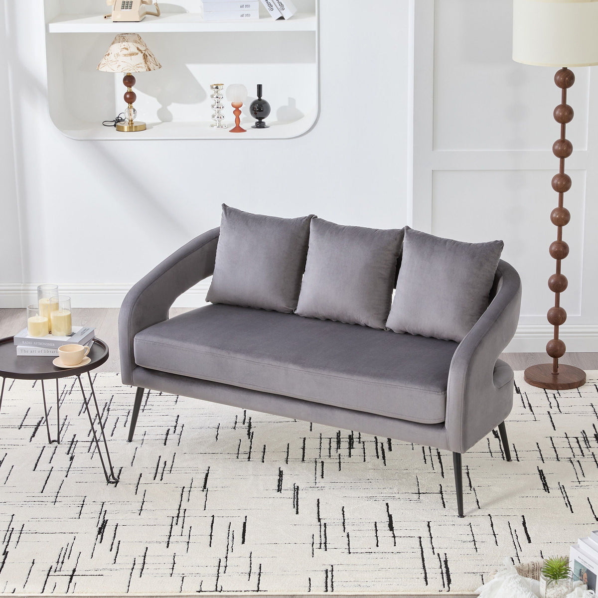 Open Back Loveseat Settee with 3 Pillows - Beige, Dark Green, or Dark Gray, photo 10 of 28