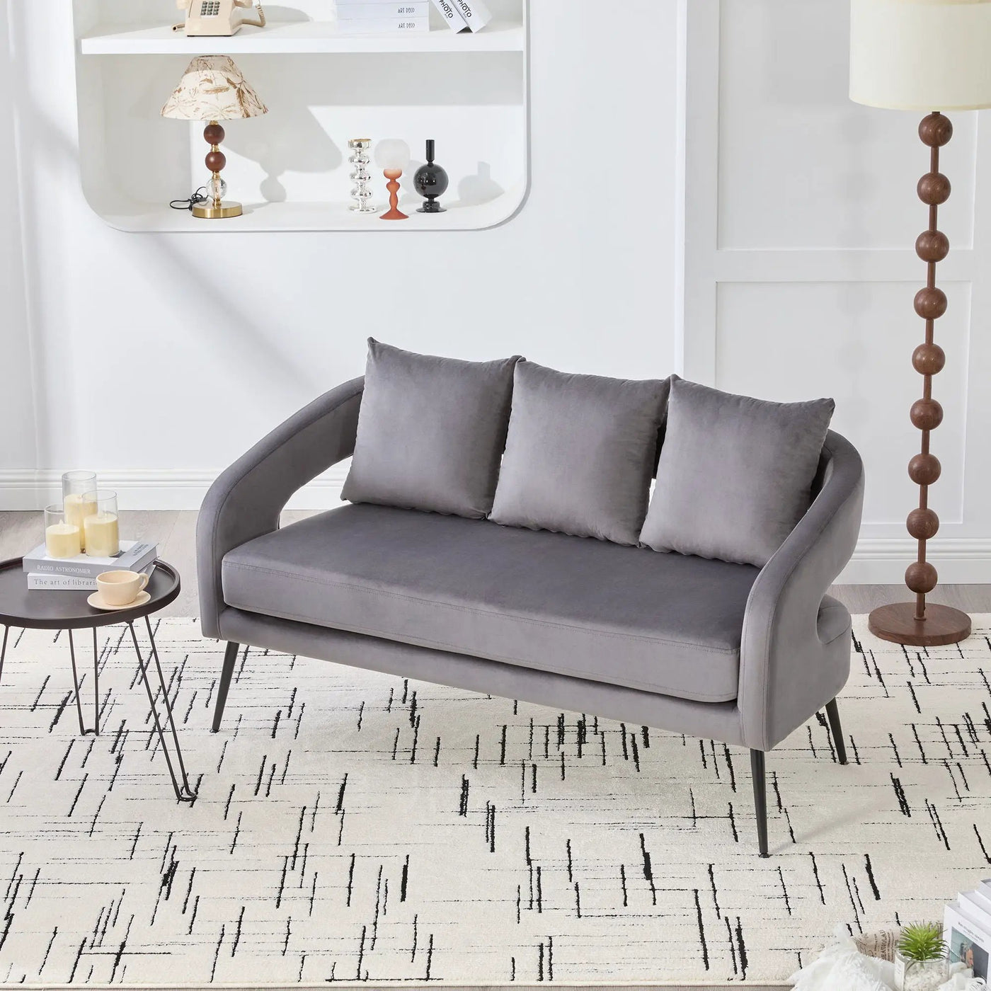 Open Back Loveseat Settee With 3 Pillows by Unique Piece Furniture