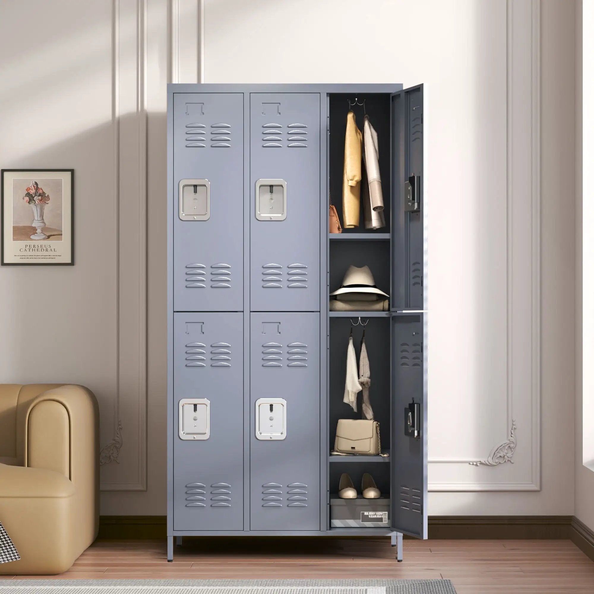 6 Door Lockers With Lock For Employees, Storage Cabinet For Home, Gym, Office, School, Garage - Gray by HouseOfZazla