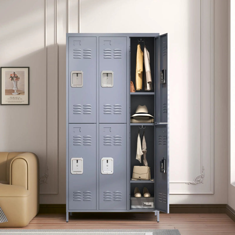 6 Door Lockers With Lock For Employees, Storage Cabinet For Home, Gym, Office, School, Garage - Gray by HouseOfZazla