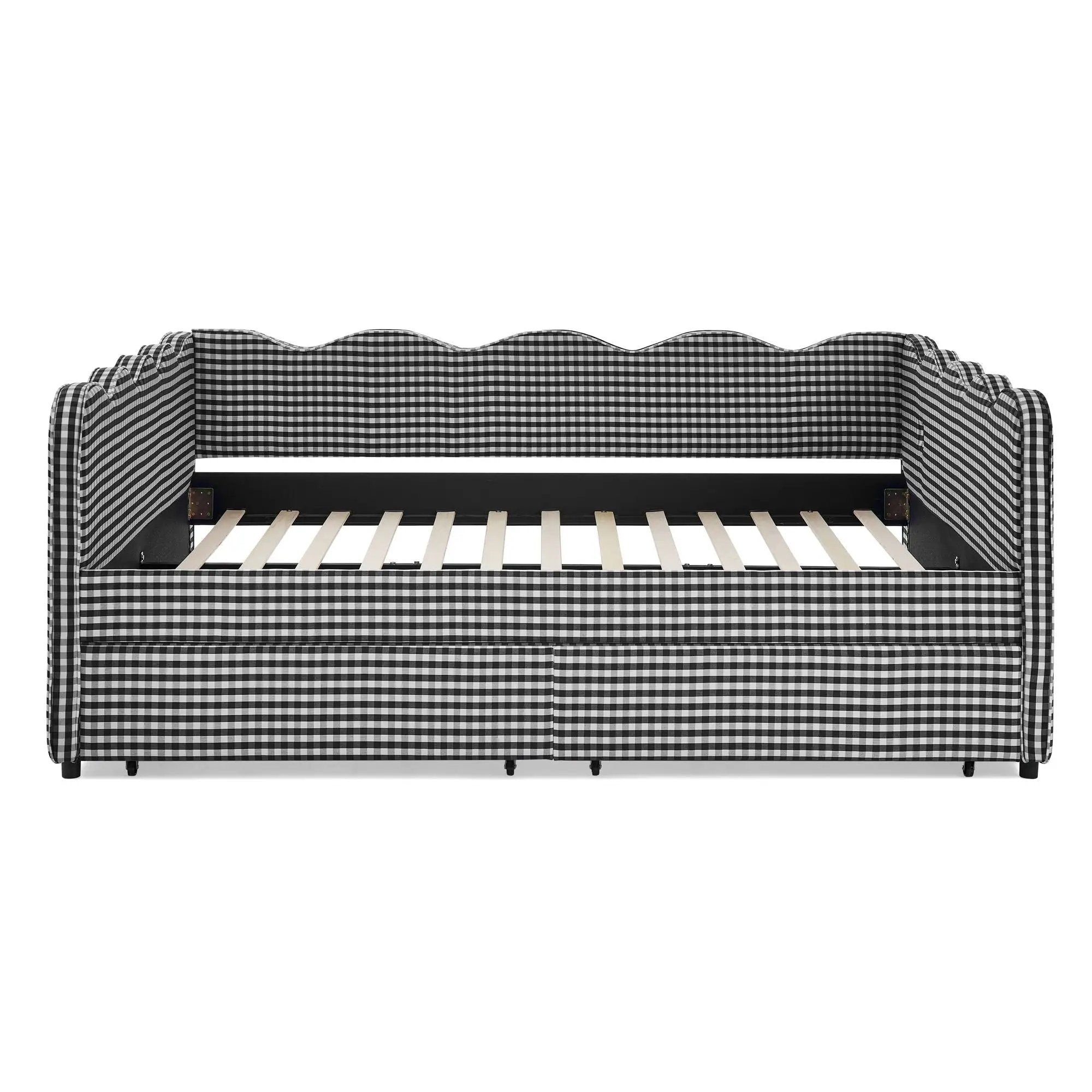 Gingham Daybed With USB Charging Port, Wave-Shaped Design by Unique Piece Furniture