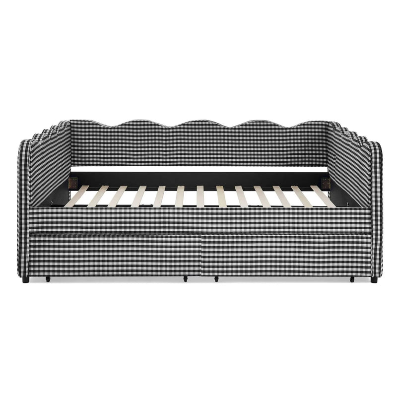 Gingham Daybed With USB Charging Port, Wave-Shaped Design by Unique Piece Furniture