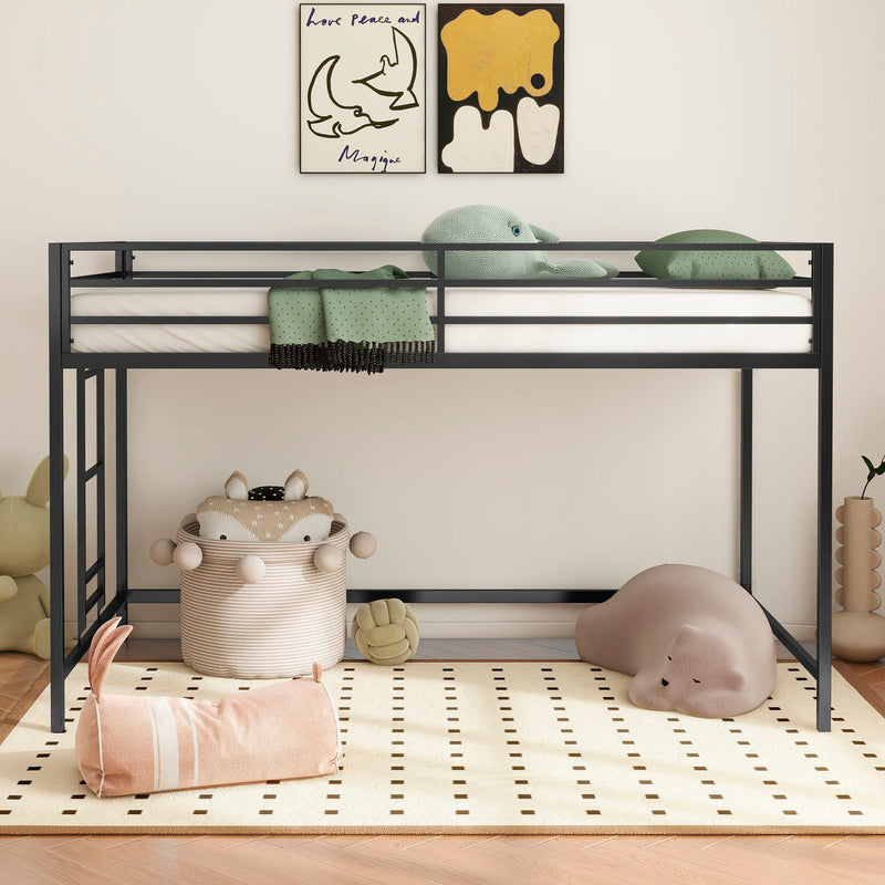 Black Twin Loft Bed with Full-Length Guardrails and Reversible Ladder, photo 4 of 14