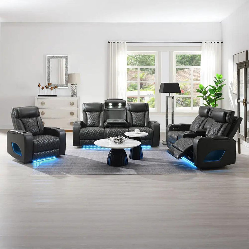 Taddeo - Power Motion Loveseat With Console, Speaker, USB, Wireless Charger & LED - Dark Gray by Unique Piece Furniture