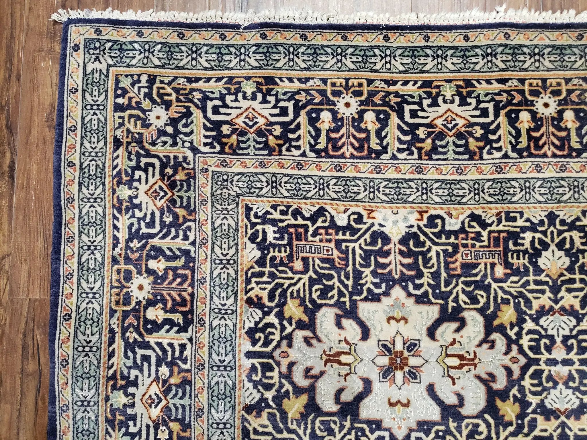 Persian Kashan Rug, Navy Blue, Hand-Knotted, Wool, 4' 8" x 7' 4", Pair A by Jewel Rugs