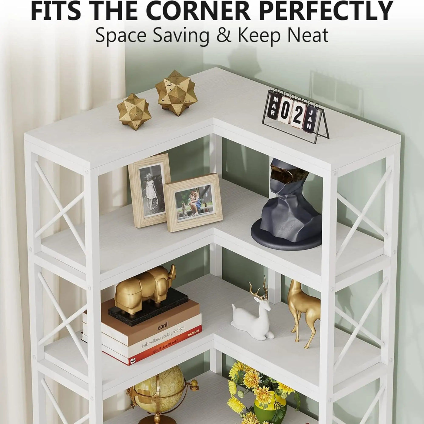 7 Tier Corner Bookshelf, Storage Unit For Living Room by HouseOfZazla