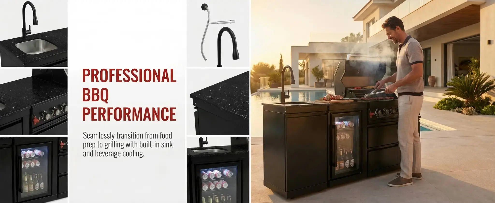 82" 6-Burner 85,000 BTU Gas Outdoor Kitchen Island Grill Stainless Steel Sink Wine Cooler by Chery Industrial
