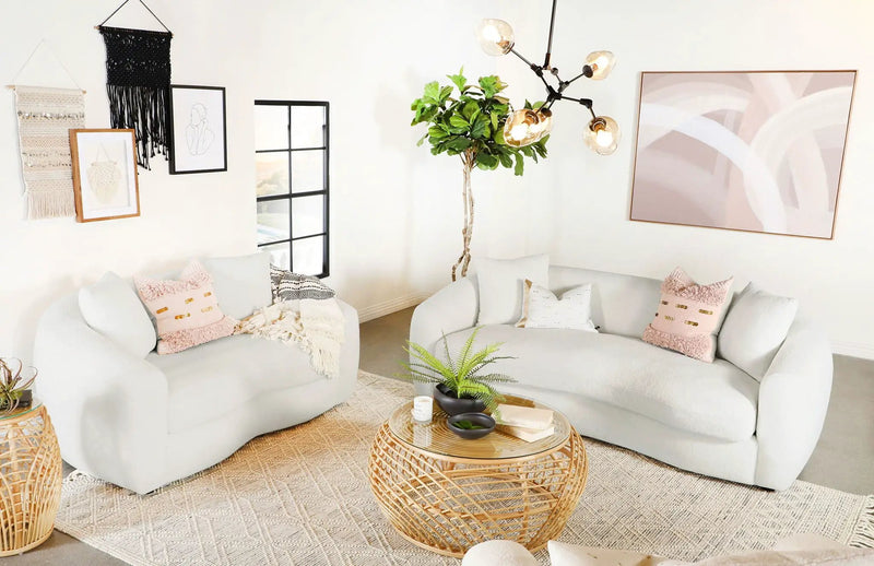 Isabella 2-piece Faux Sheepskin Upholstered Sofa Set Natural by Unique Piece Furniture