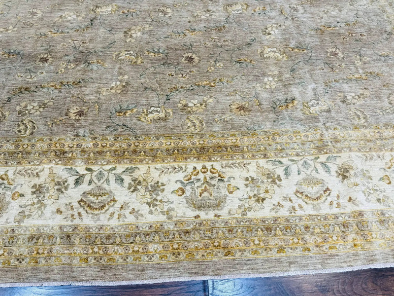 Palace Sized Rug 11x18, Handmade Wool Oversized Persian Carpet 11 x 18 ft, Gray-Taupe, Beige-Cream, Floral, Large Hand Knotted Area Rug by Jewel Rugs