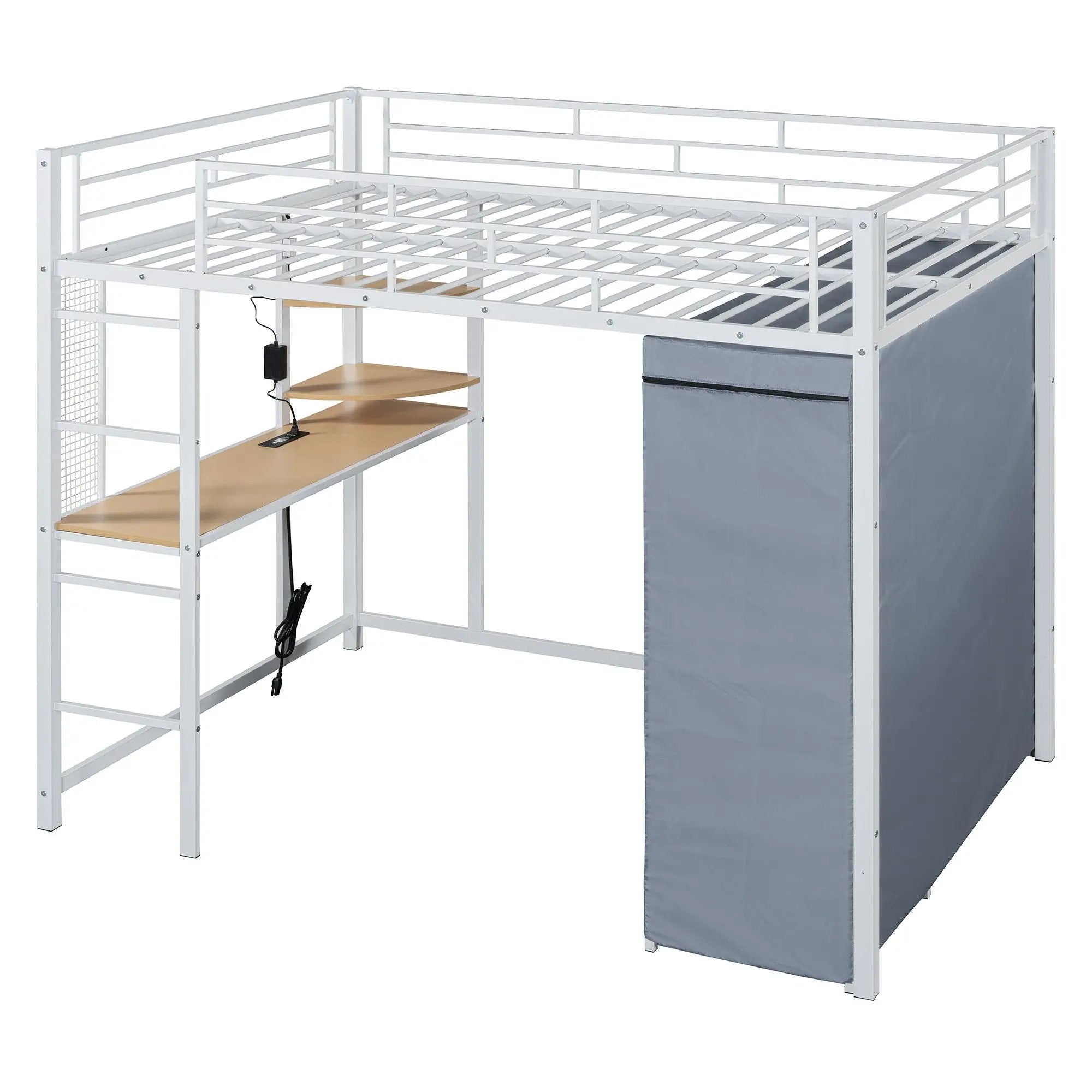 Loft Bed With Desk, Shelves, Power Outlet, LED Light And Wardrobe by Unique Piece Furniture