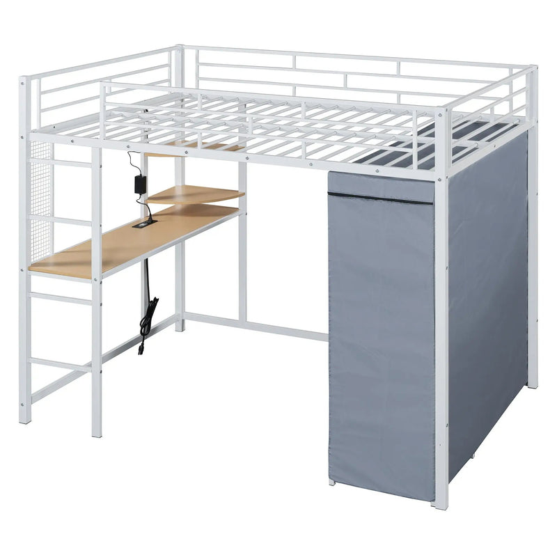 Loft Bed With Desk, Shelves, Power Outlet, LED Light And Wardrobe by HouseOfZazla