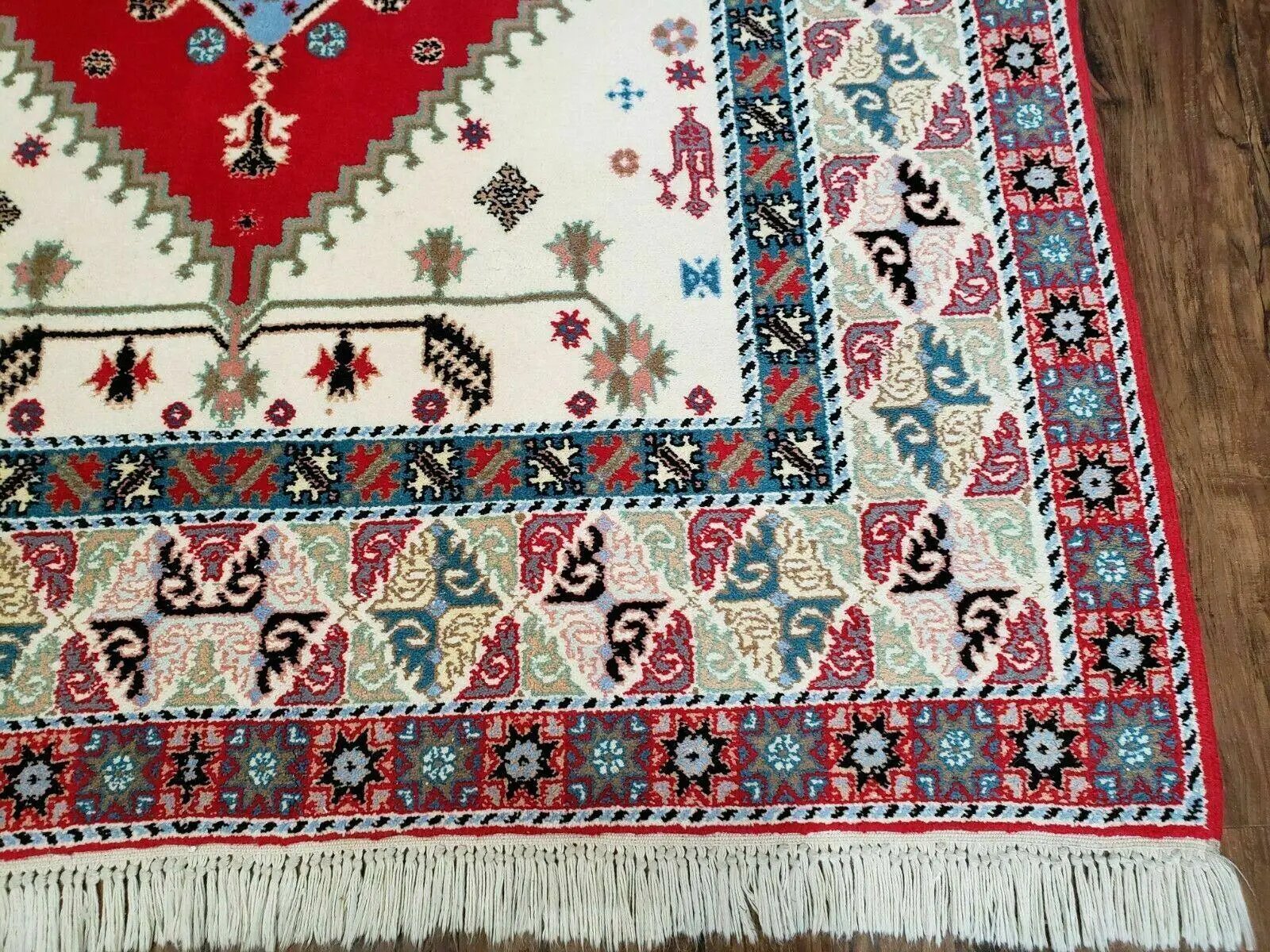 Vintage Moroccan Carpet 5x7 Area Rug, Berber Rug, Handmade Soft Wool Rug, Red Ivory and Blue, Geometric Medallion Rug, Bohemian Rug, Nice by Jewel Rugs