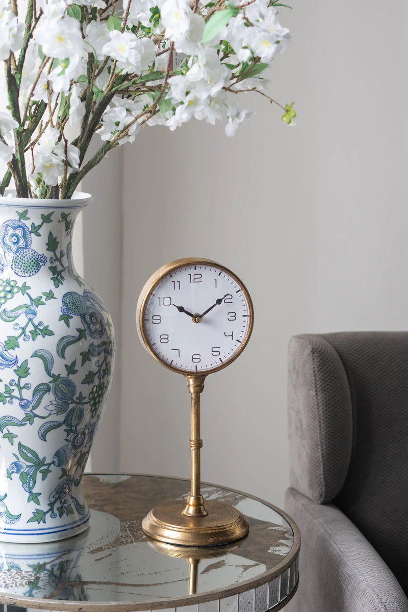 6.5x5.9x15.2' Vintage Inspired Gold Iron Table Clock by HouseOfZazla