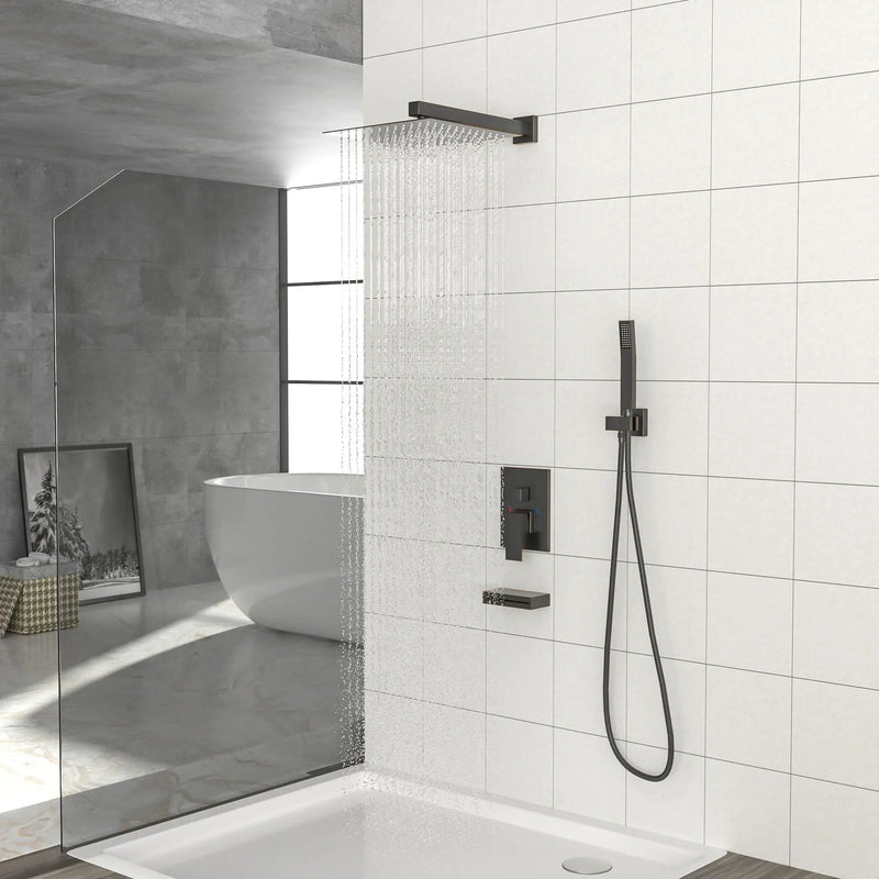Square Shower System With Waterfall Tub Spout And Rough In Valve, Wall Mounted by HouseOfZazla