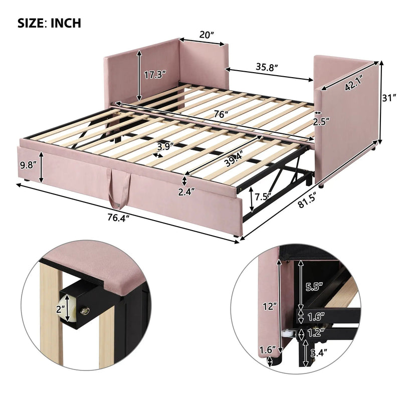 Twin Size Upholstered Daybed With Pop Up Trundle by Unique Piece Furniture