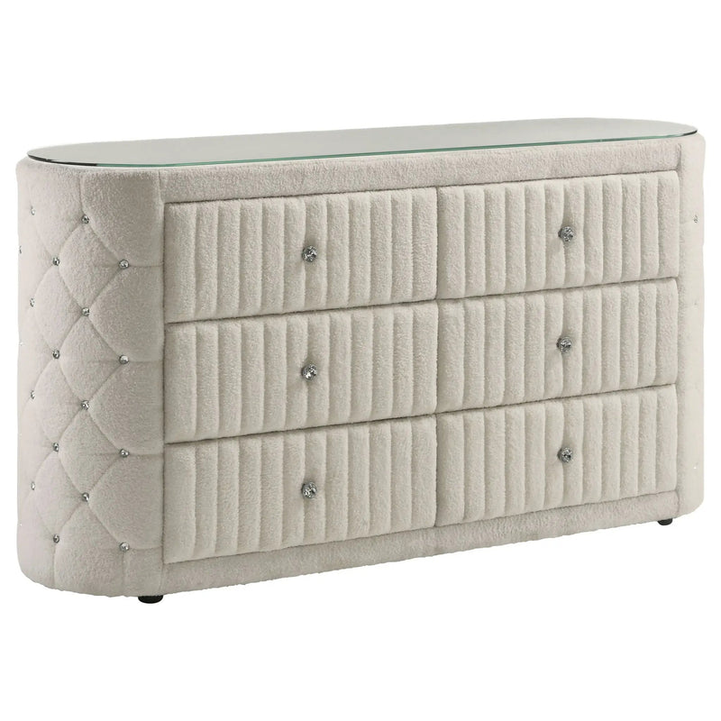 Sonya 6-drawer Upholstered Bedroom Dresser Ivory by Unique Piece Furniture