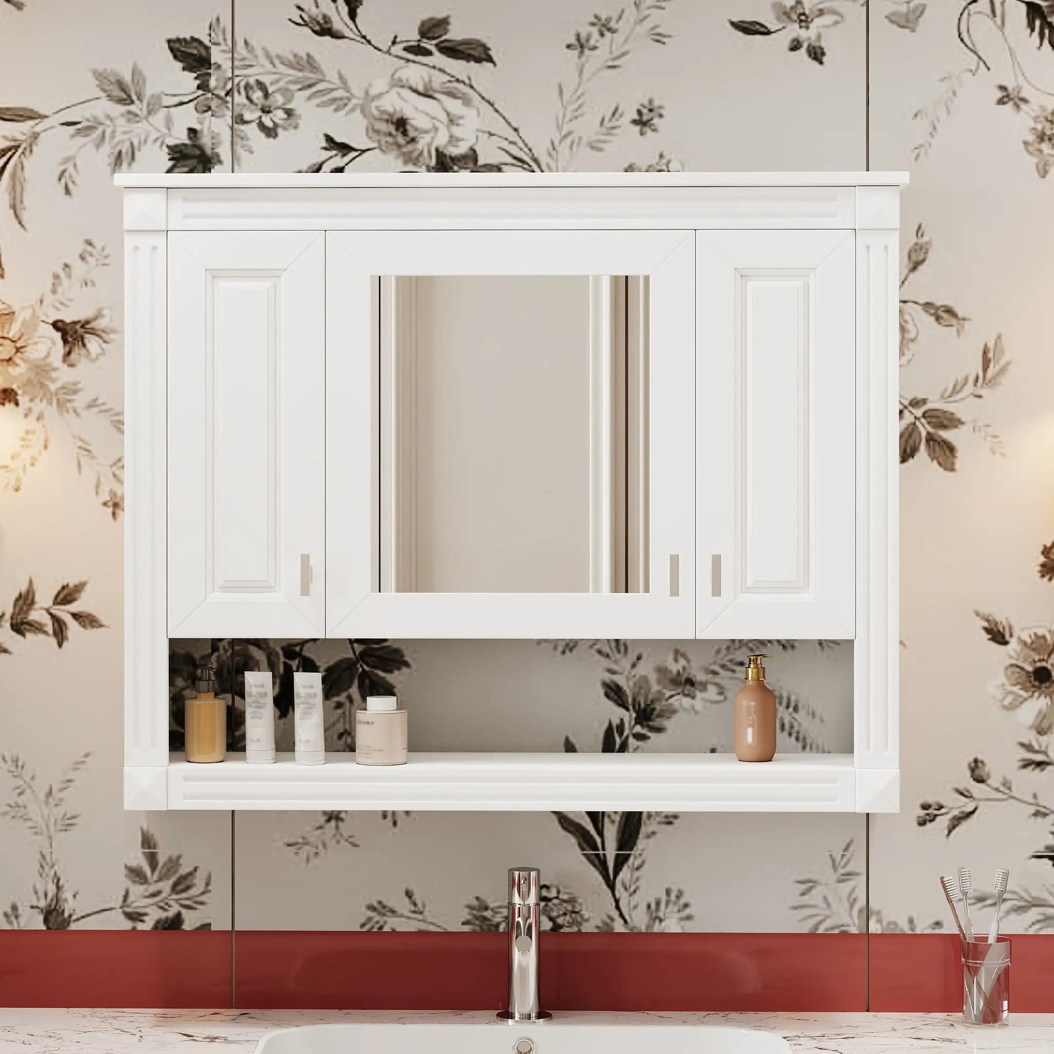 Wall-Mounted Bathroom Cabinet With Mirror And Open Shelf - White by Unique Piece Furniture