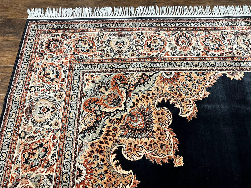 Karastan Rug 10x13, Karastan Ebony Kirman Rug, Room SIzed Wool Pile Vintage Karastan Carpet, Belgium Power Loomed Rug, Black Semi Open Field by Jewel Rugs