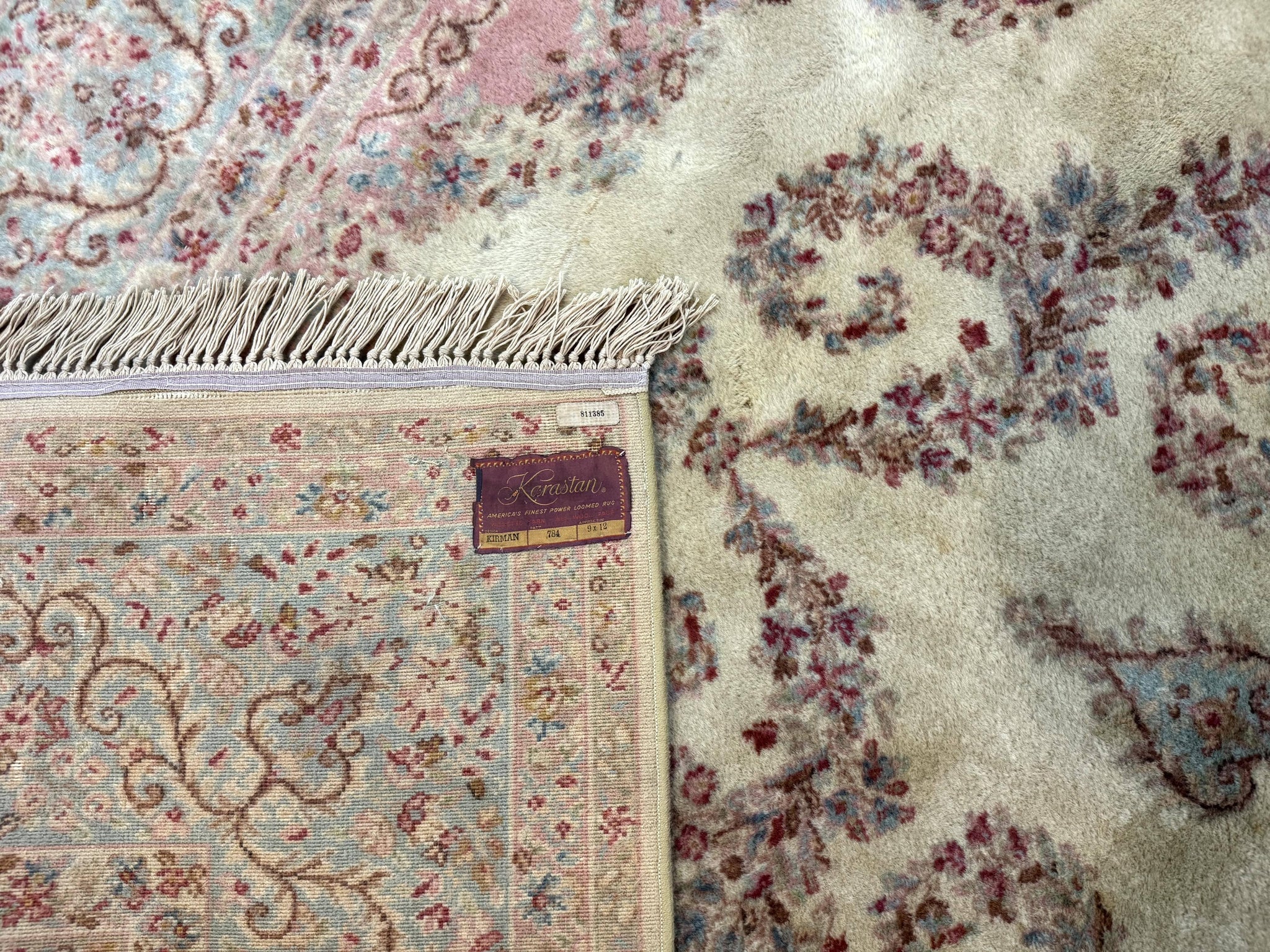 Karastan Rug 8.8 x 12, Pastel Ivory Kirman Rug #784, Wool Karastan Carpet, Original 700 Series, Vintage Karastan Area Rug, Discontinued by Jewel Rugs