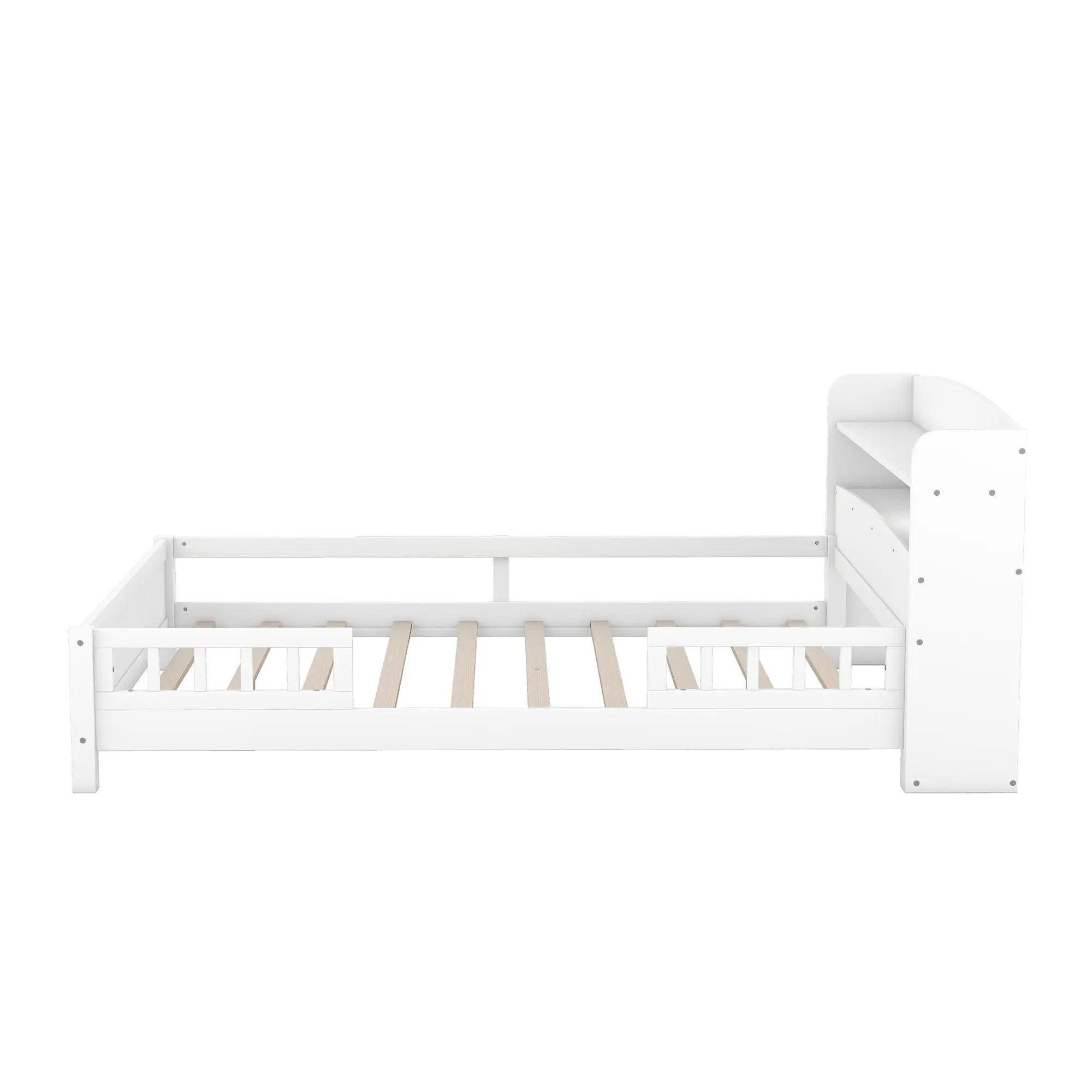 Wood Platform Bed With Built In LED Light, Storage Headboard And Guardrail by Unique Piece Furniture