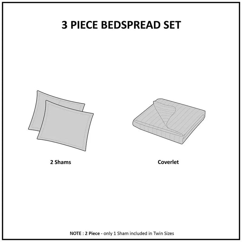 3 Piece Split Corner Pleated Quilted Bedspread by HouseOfZazla