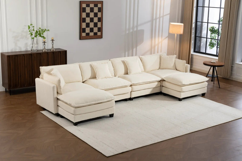 Modern 4-Seater Sectional Sofa with 2 Ottomans by HouseOfZazla