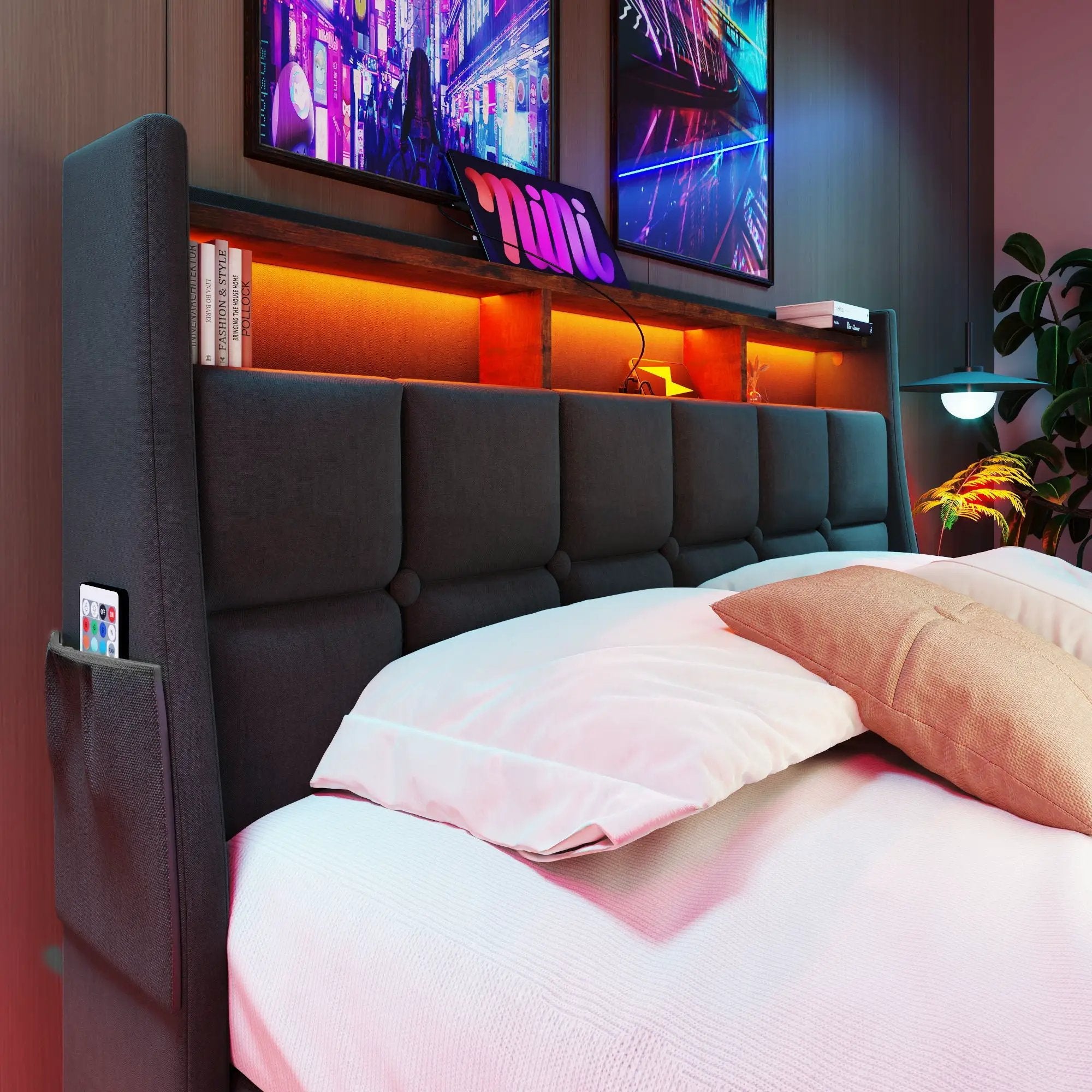 Upholstered Platform Bed With A Hydraulic Storage System, LED And USB Charging (Without Mattress) by HouseOfZazla