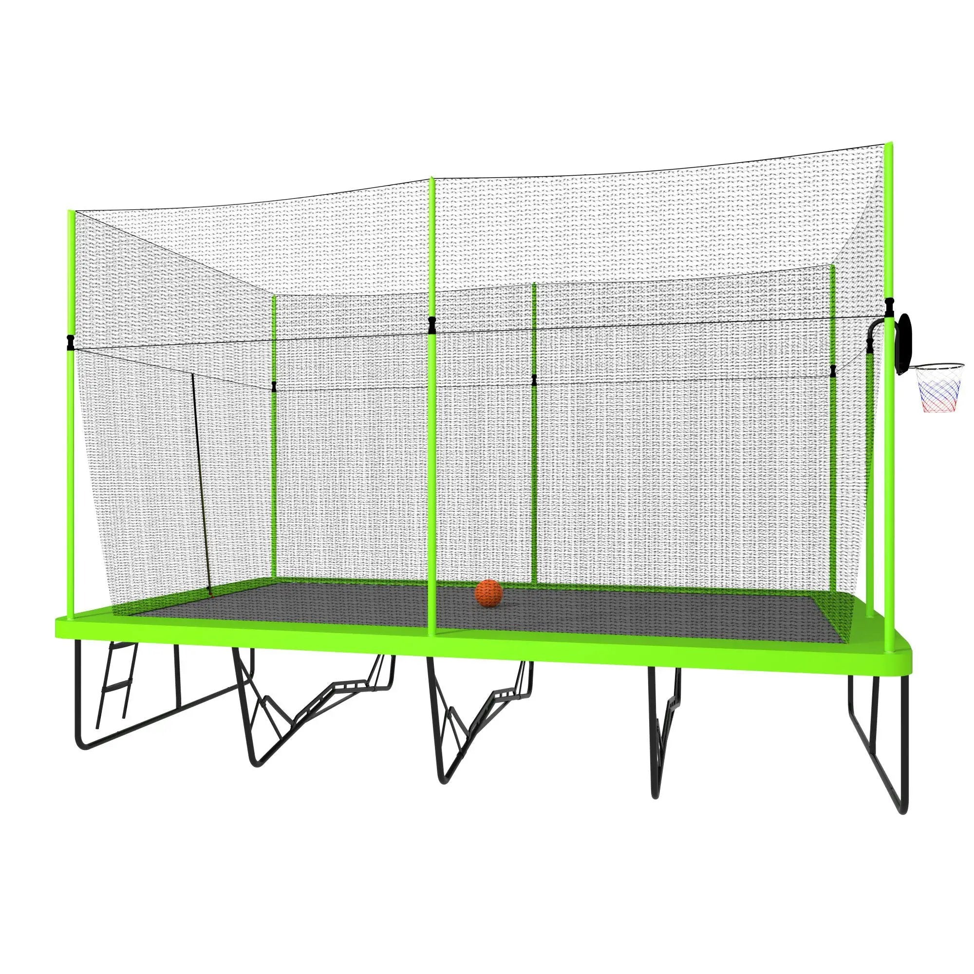 10Ft By 17Ft Rectangule Trampoline With Powder-Coated Galvanized Steel Tubes With Basketball Hoop System Advanced Ladder - Green by HouseOfZazla