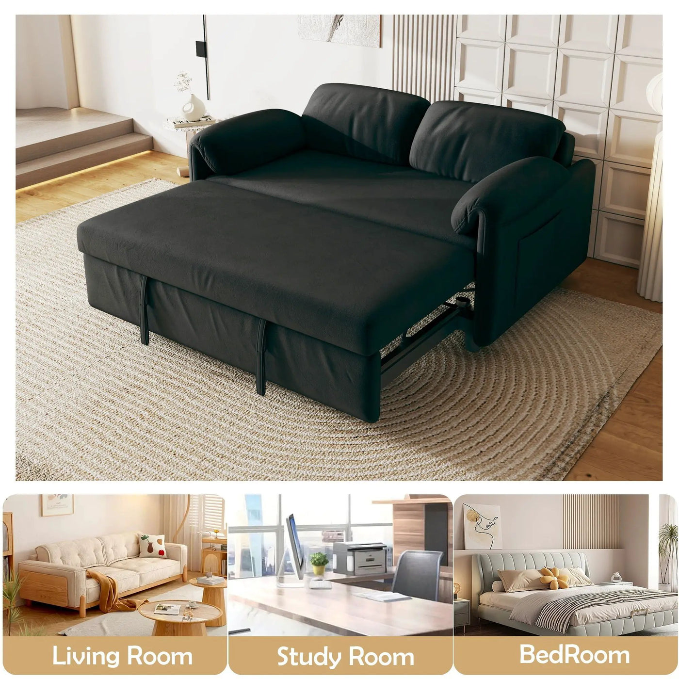 Sofa, Dual Purpose Lounge With Retractable Queen Size Bed by HouseOfZazla