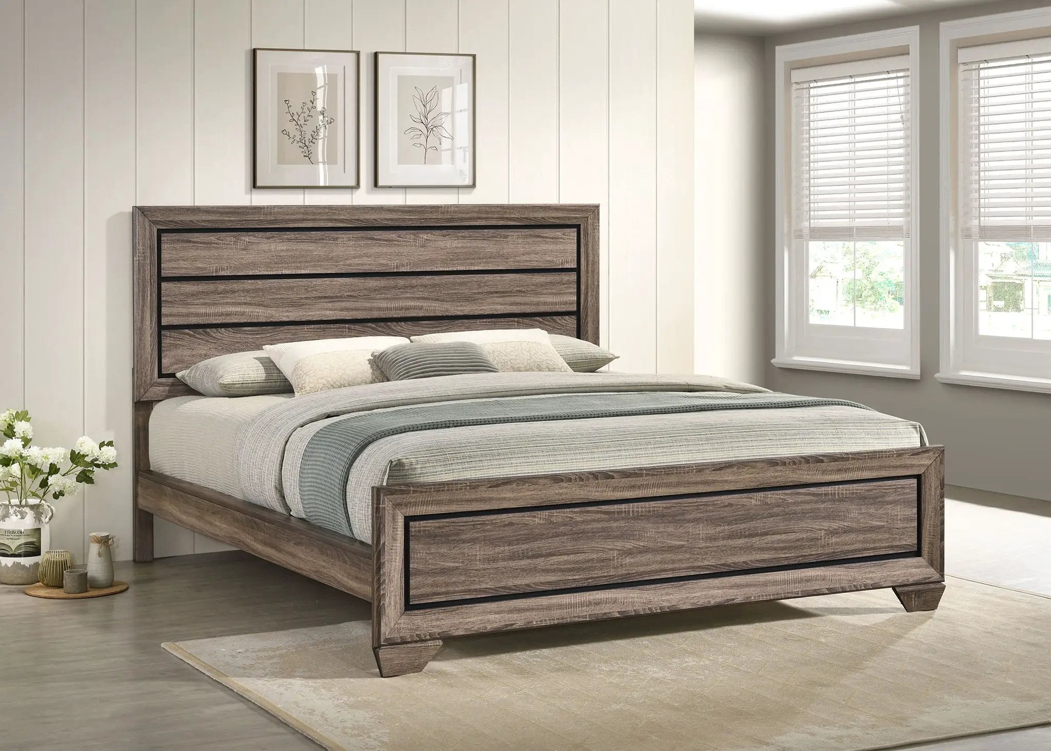 Kauffman Wood California King Panel Bed Washed Taupe by Unique Piece Furniture