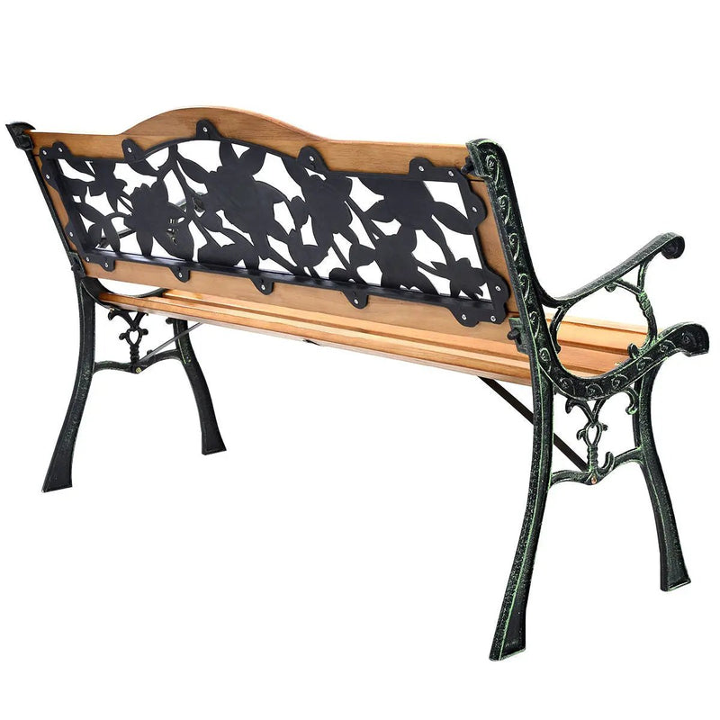 Garden Bench Chair Outdoor Wooden Loveseat with Iron Armrest by DirectDeals