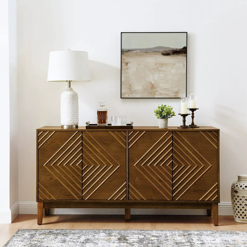 Diamond Fluted Sideboard Storage Cabinet with Adjustable Shelves by HouseOfZazla