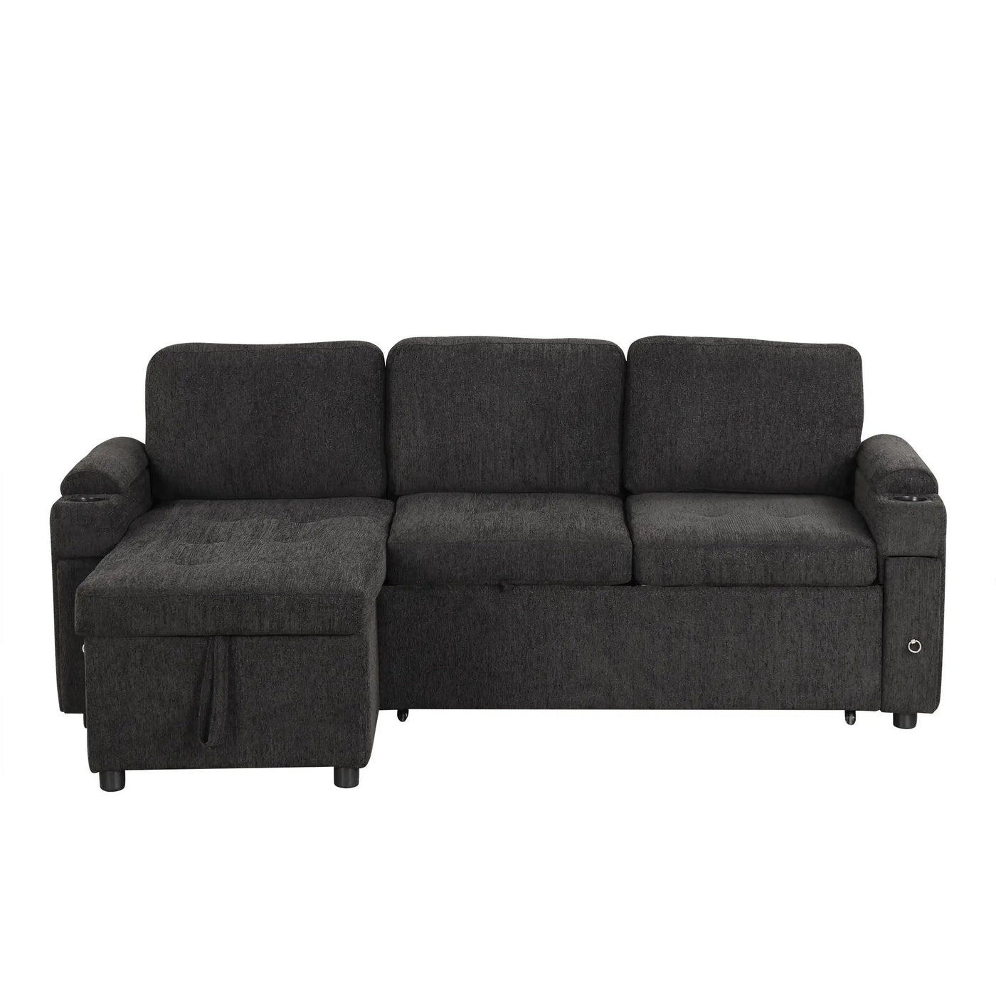 Convertible L Shaped Sofa Couch With Storage, Cup Holders, USB Ports by HouseOfZazla
