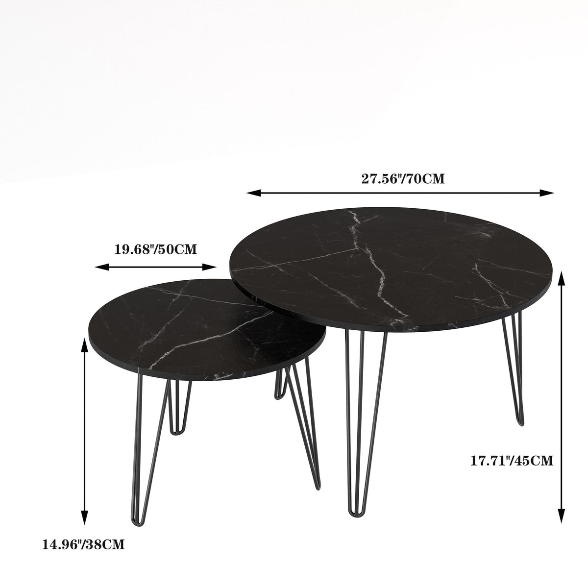 Rustic Round Nesting Coffee Table Set of 2 with Metal Frame - White, Black, Light Brown, photo 6 of 12