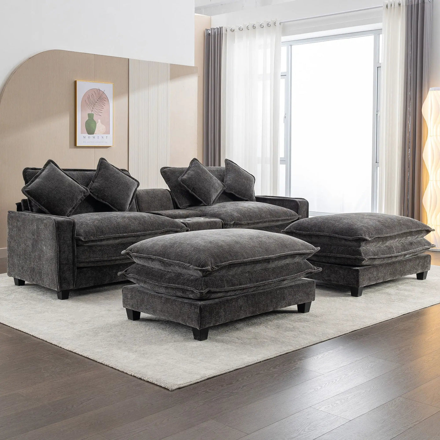 Modern Sectional Sofa With Removable Ottomans, USB Ports by HouseOfZazla
