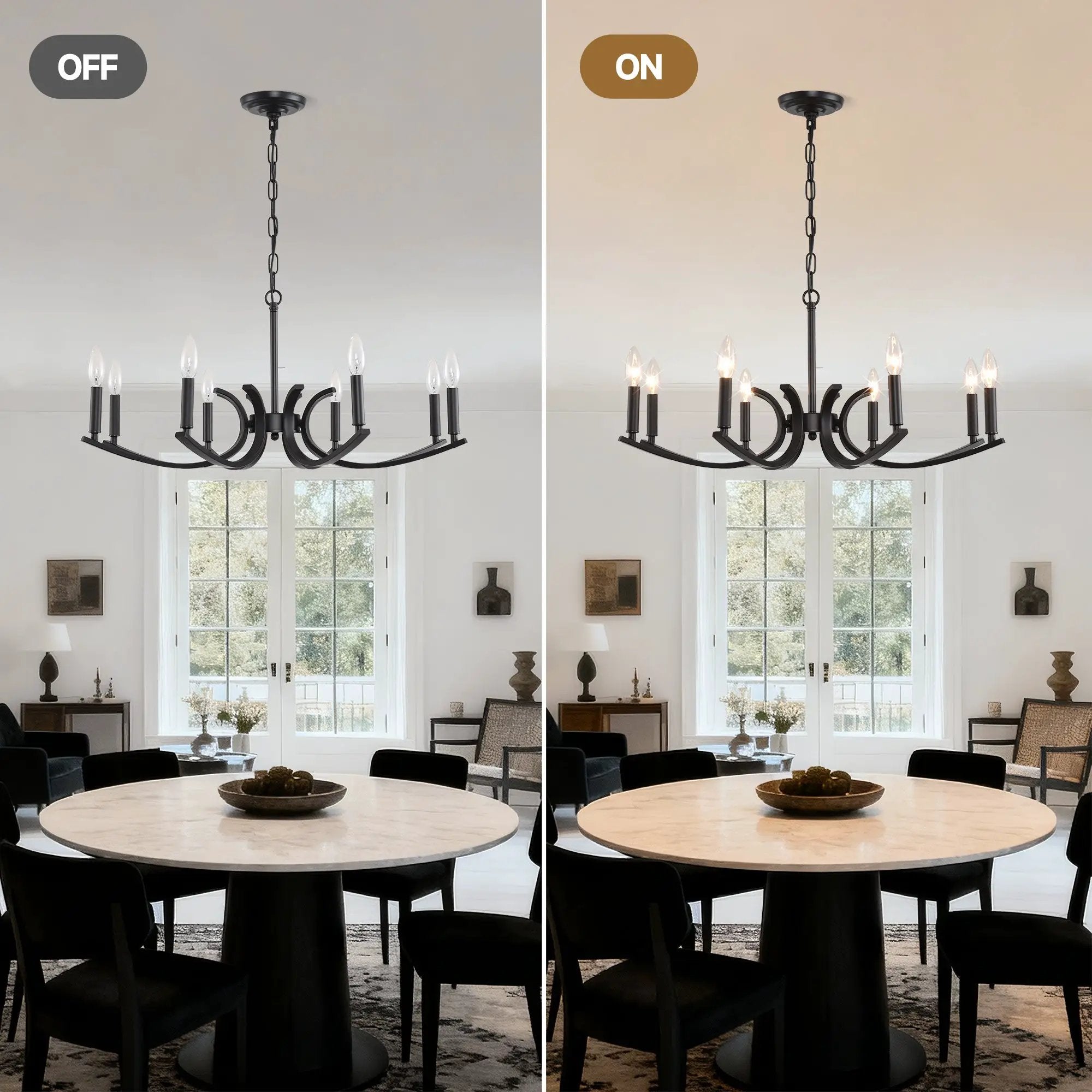 8-Light Farmhouse Chandelier, Black Metal by HouseOfZazla