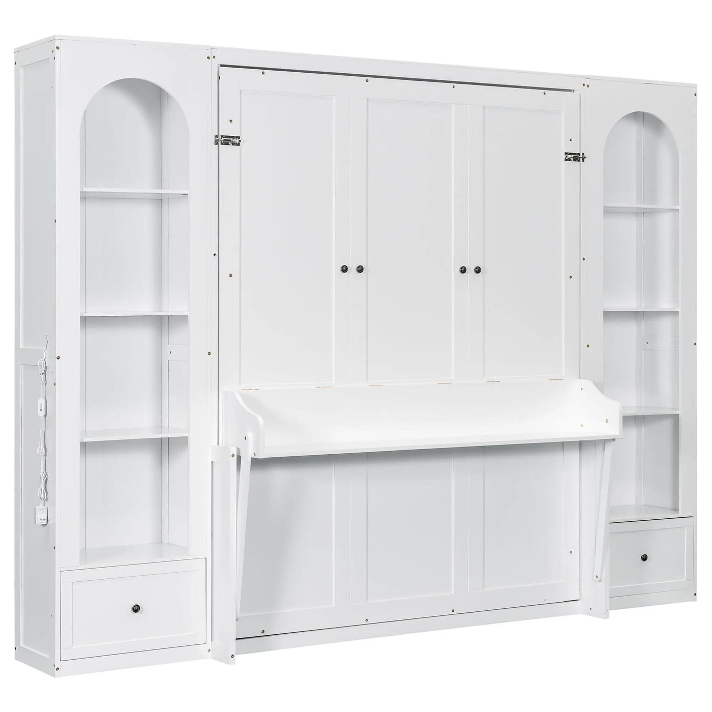 French Style Murphy Platform Bed With Shelf, Side Cabinets, Drawers And LED by HouseOfZazla