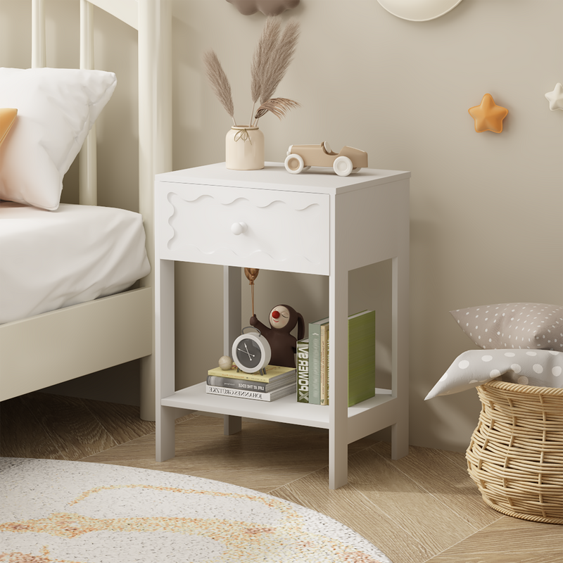 Modern White Nightstand with Drawer and Open Shelf by HouseOfZazla