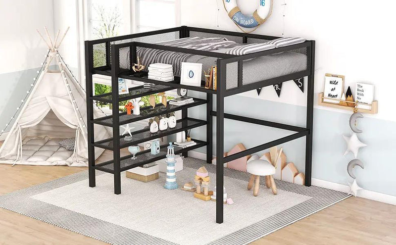 Loft Bed With 4 Tier Shelves And Storage by HouseOfZazla