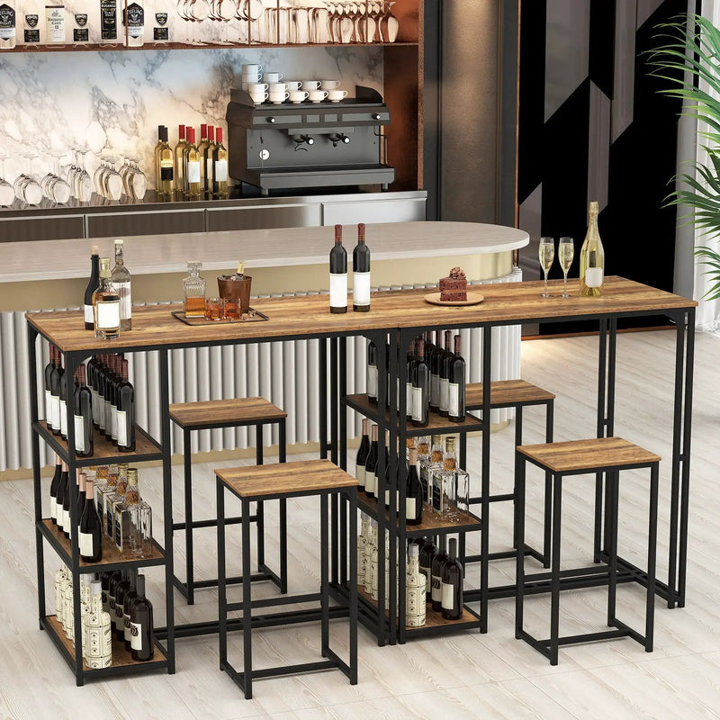 3-Piece Bar Table Set for 2 Bar-Height Dining Table with 2 Stools-Rustic Brown by DirectDeals
