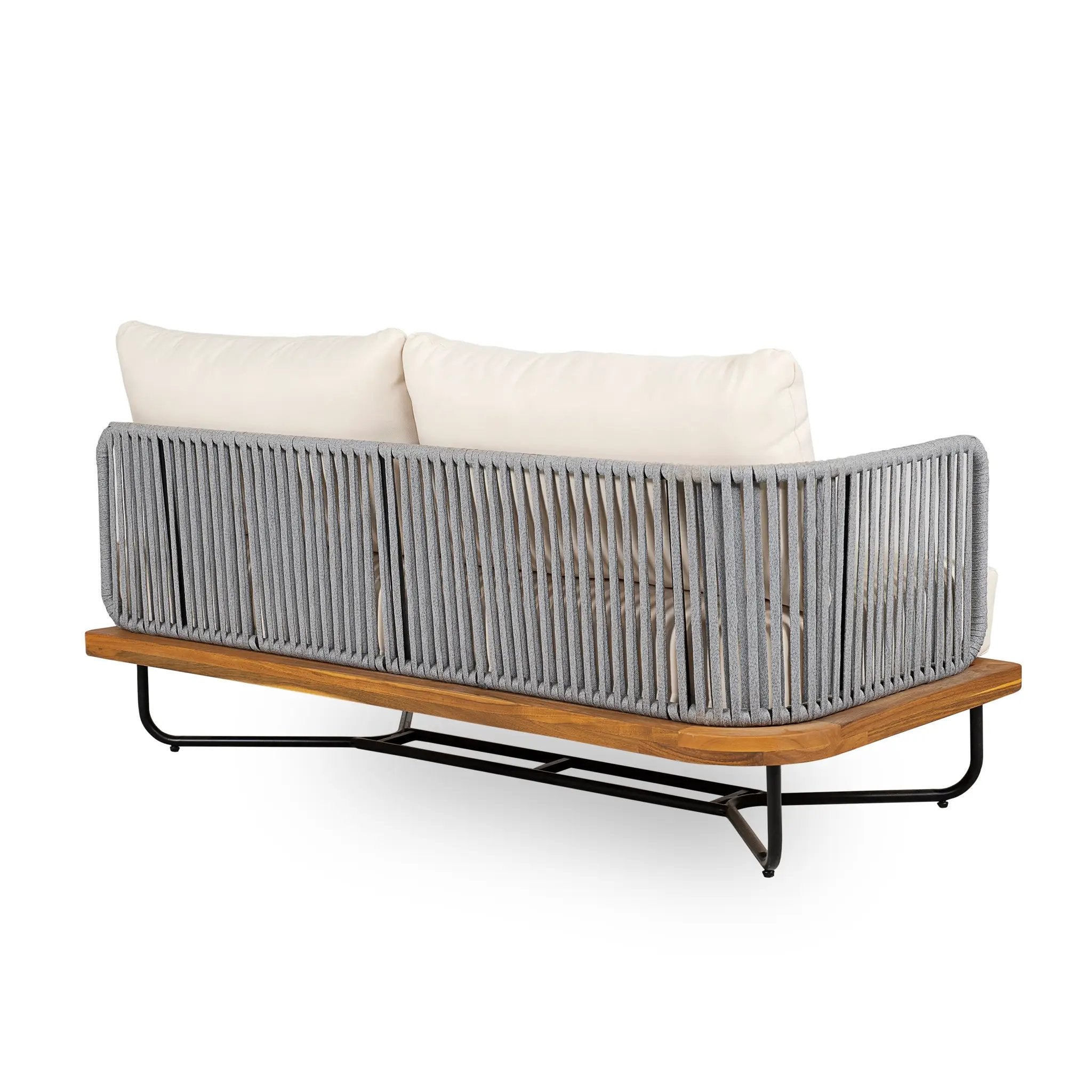Lucca Outdoor 6 Seaters Acacia Wood and Rope Woven Patio Conversation Set by HouseOfZazla