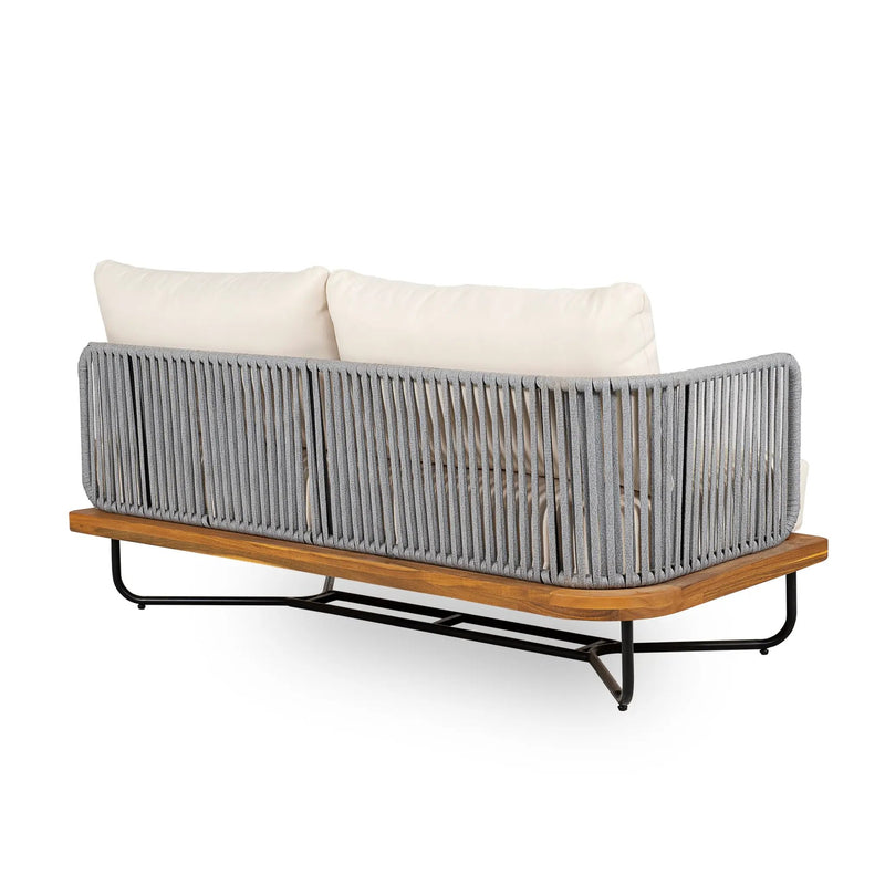 Lucca Outdoor 6 Seaters Acacia Wood and Rope Woven Patio Conversation Set by HouseOfZazla