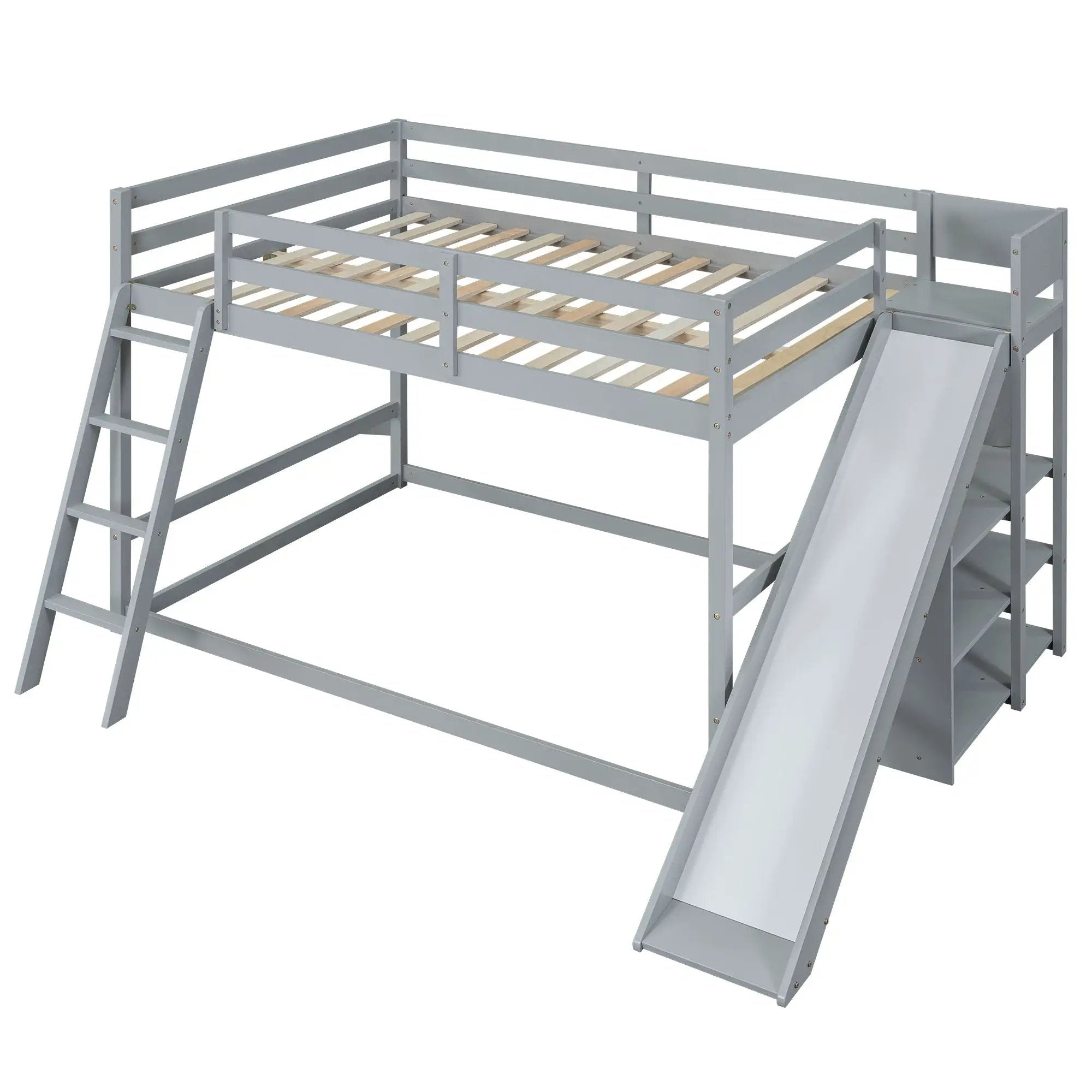 Bunk Bed With Ladder, Slide, And Shelves Pine Wood by Unique Piece Furniture