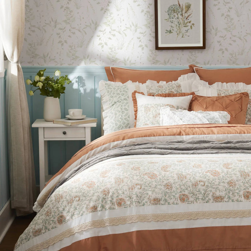 9 Piece Cotton Percale Comforter Set - Coral - King Size by HouseOfZazla