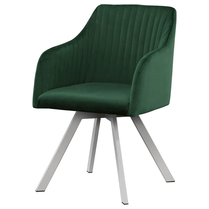 Tufted Swivel Dining Chair With Slim Sloped Arms - Green by HouseOfZazla